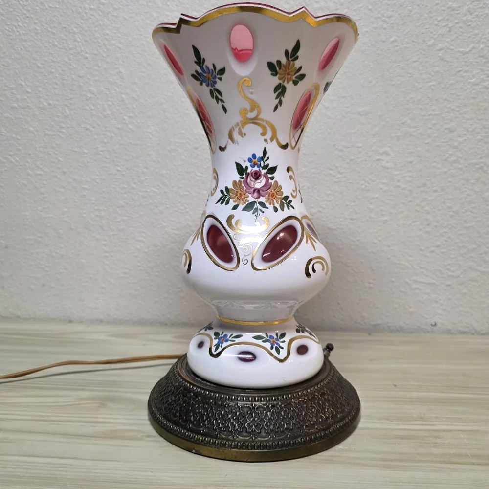 Vintage Bohemian Czech Glass Vintage Lamp